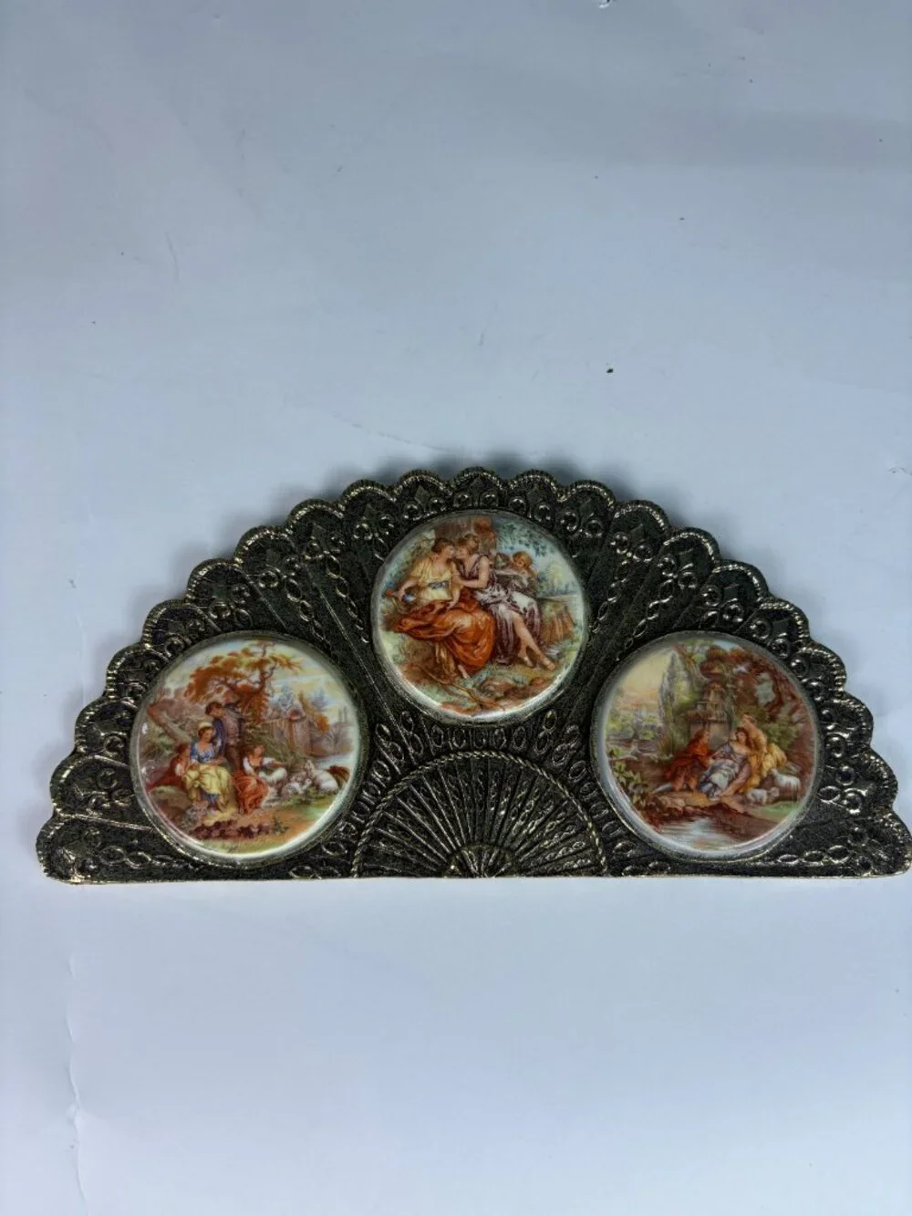 Vintage 24K Gold Plated Romantic Wall Plaque | Fragonard Style Courting Scenes